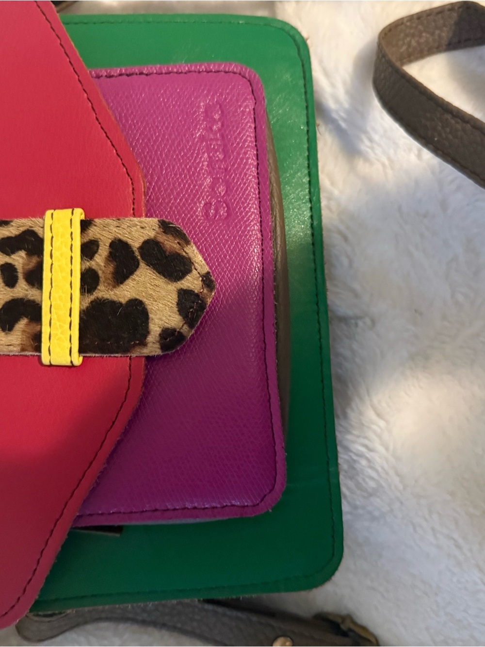 Colorblock Leopard-Accent Crossbody Bag - Pink & Green